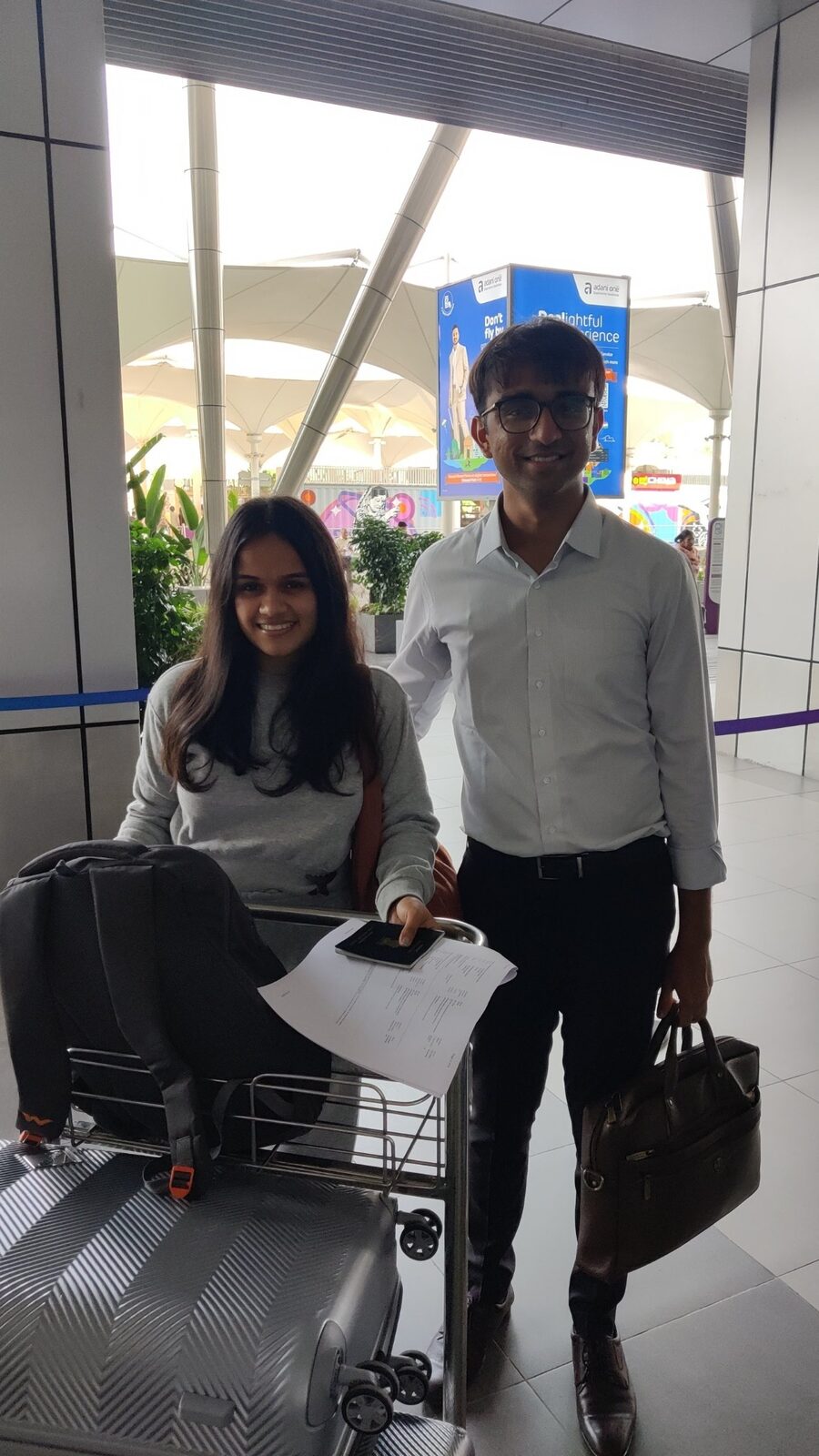Bilv and Vinanti at Ahmedabad airport