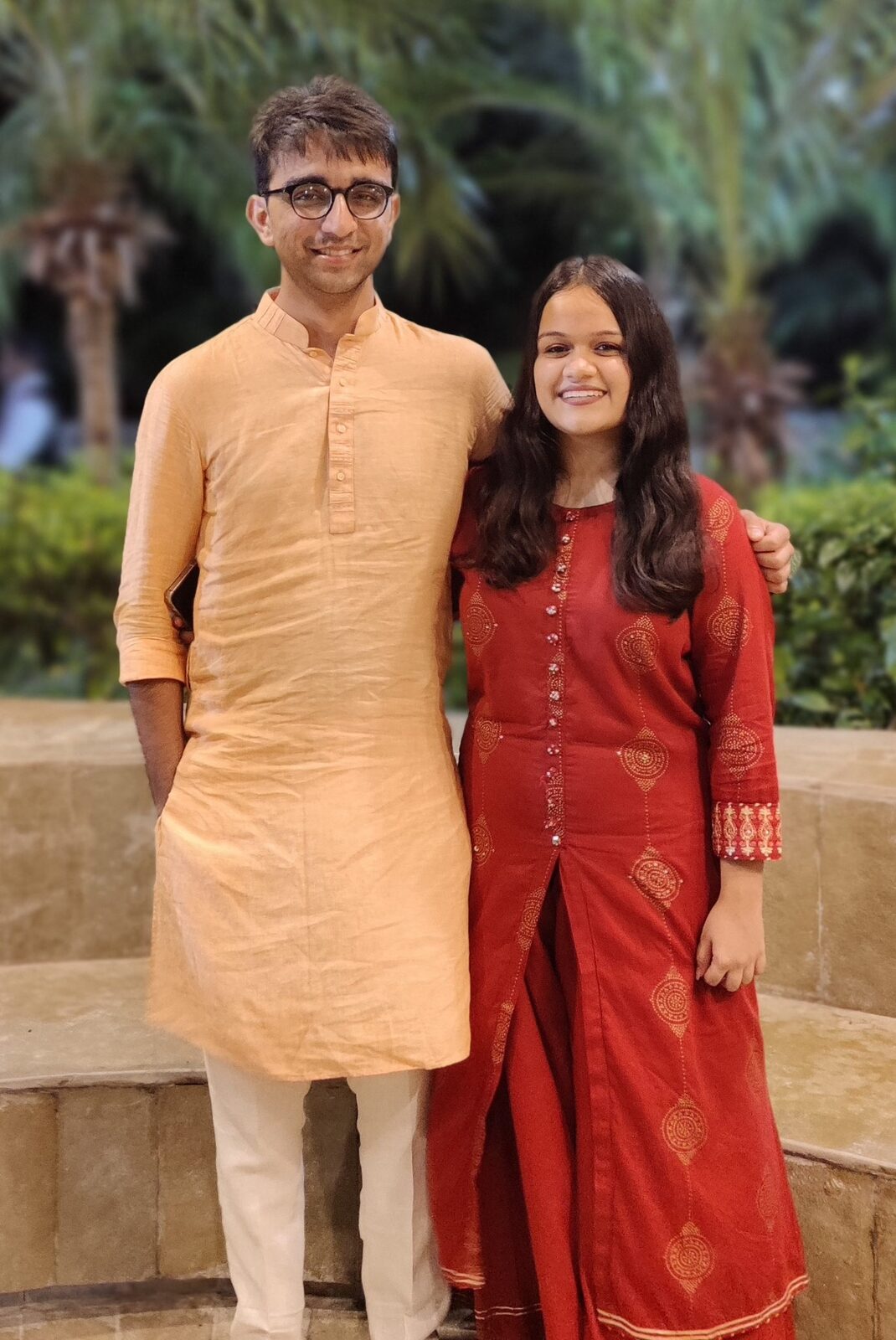 Bilv and Vinanti dressed in festive clothes